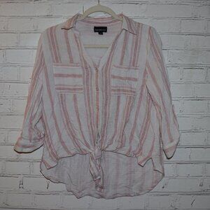 🌸 FORTUNE + IVY Button-Up · Rosé Stripe · Size L (Adult)